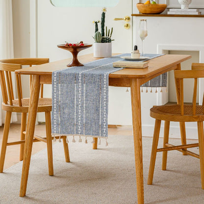 Woven Solid Color Tablecloth with Fringe Hollow Design Home Dining Room Decor