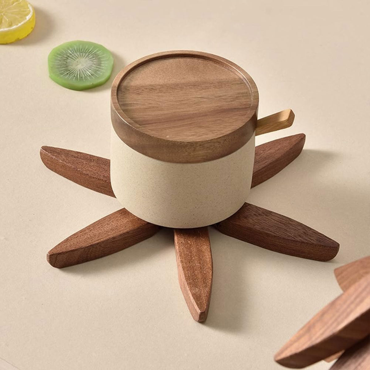 Solid Walnut Wood Christmas Tree Trivet Heat-Resistant Coaster Set