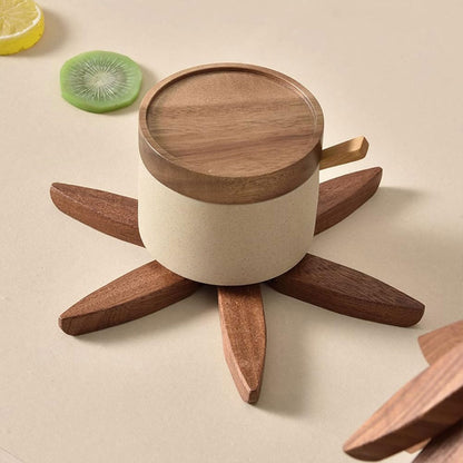 Solid Walnut Wood Christmas Tree Trivet Heat-Resistant Coaster Set