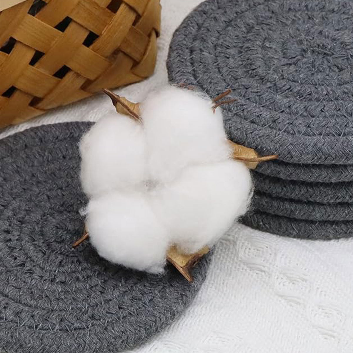 8pcs Woven Cotton Rope Coaster Set With Storage Rack for Coffee Tea