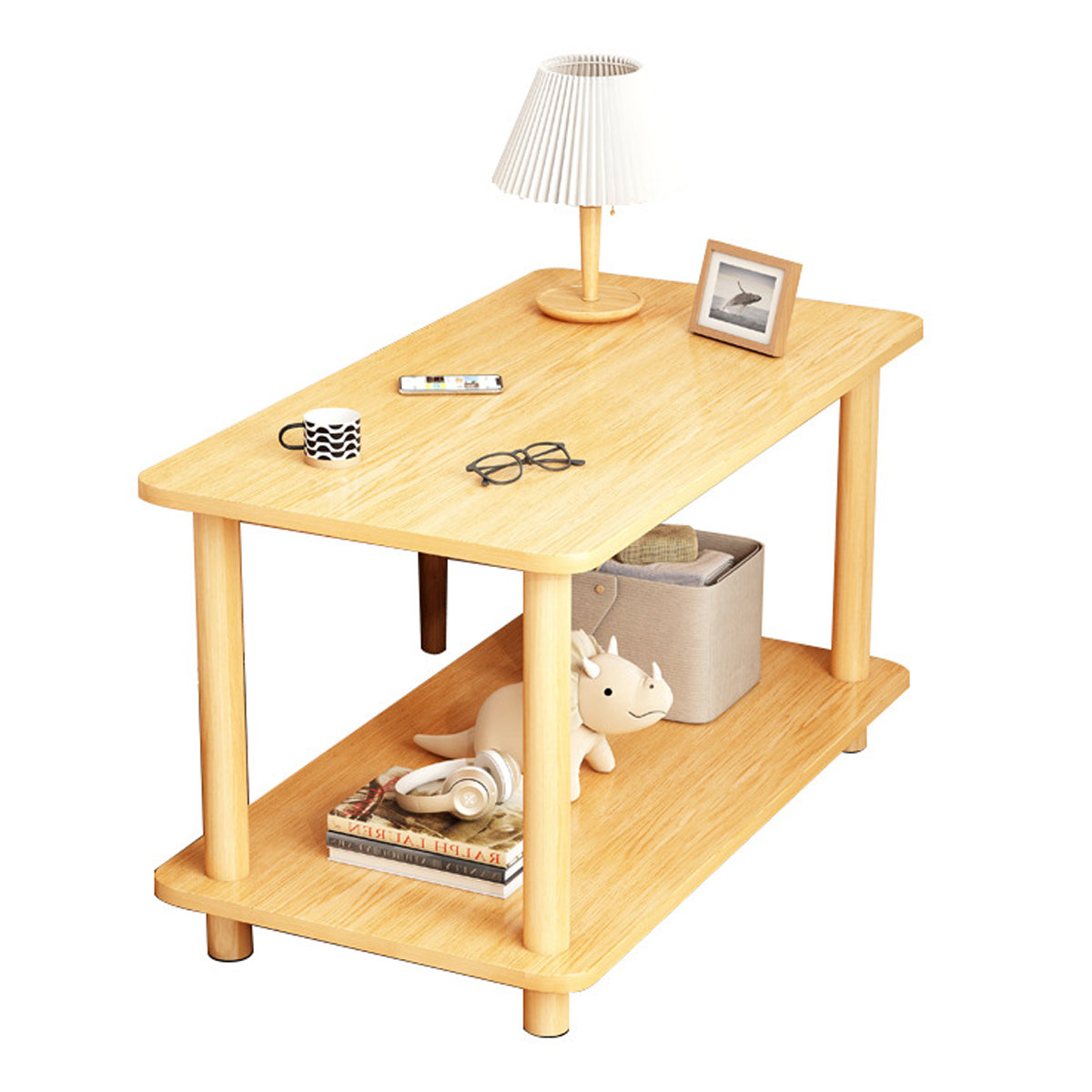 Two-Tier Mini Side Table Wood Grain Compact Storage