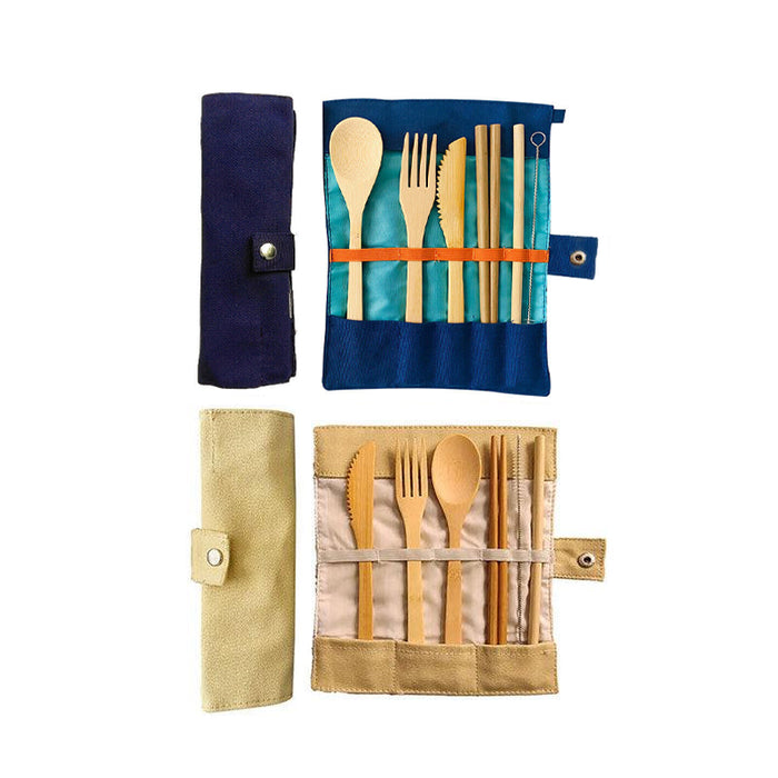 7 Pcs Reusable Bamboo Cutlery Set for Camping