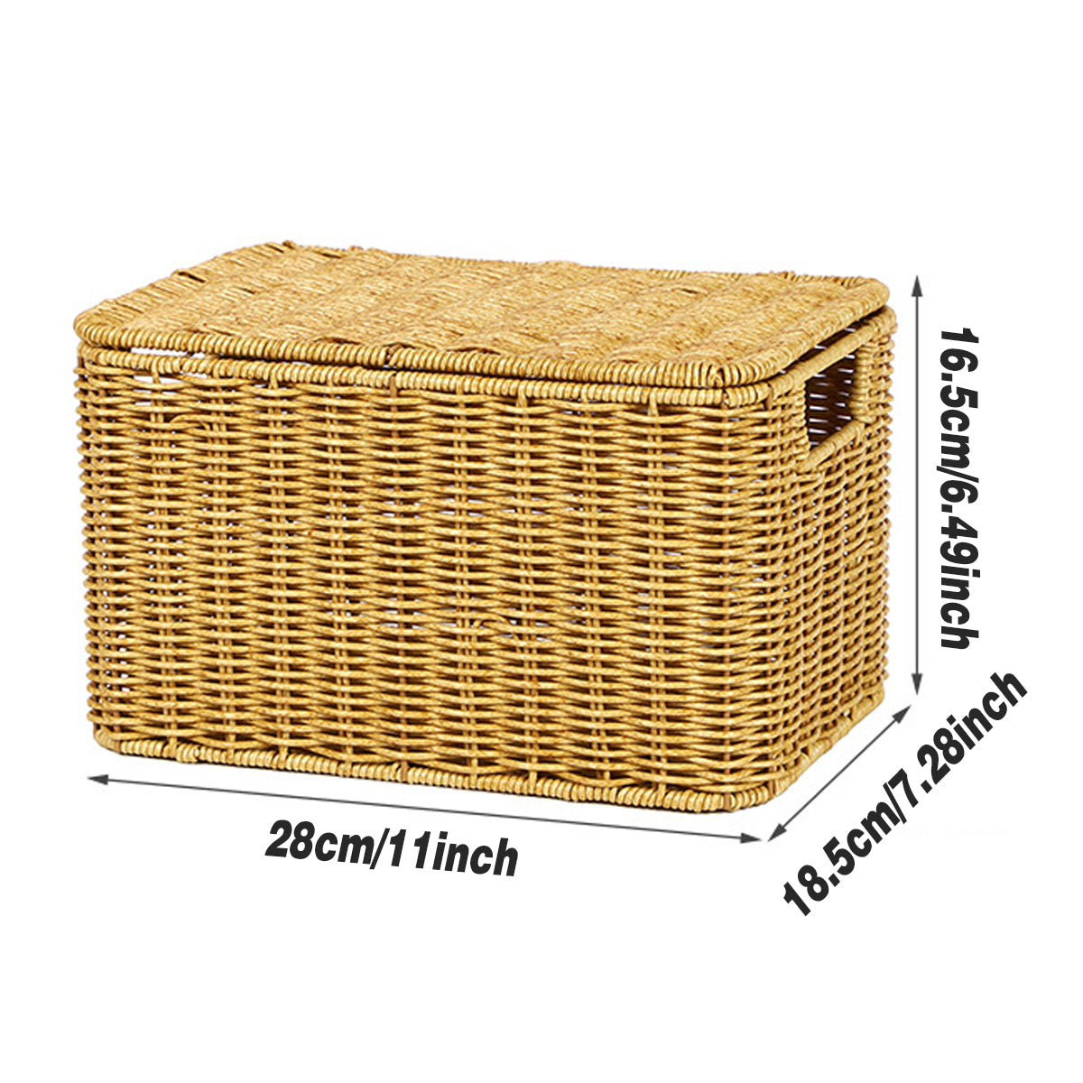 Storage Box Bedroom Organizer Faux Rattan Woven Basket with Lid Home Storage