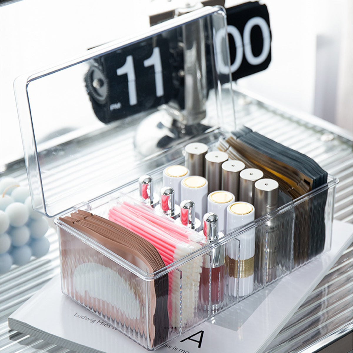 Transparent Dustproof Cosmetic Storage Box with Lid Makeup Organizer Case AU