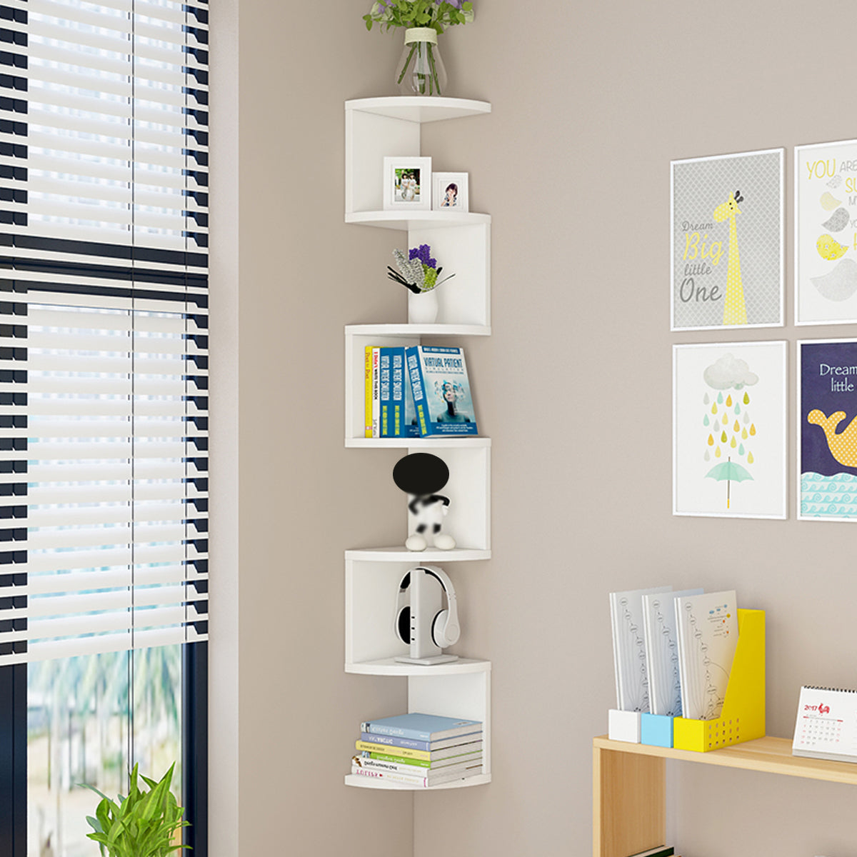 7 Tier Wall Mounted Corner Shelf Triangle Storage Rack Space Saving Organizer