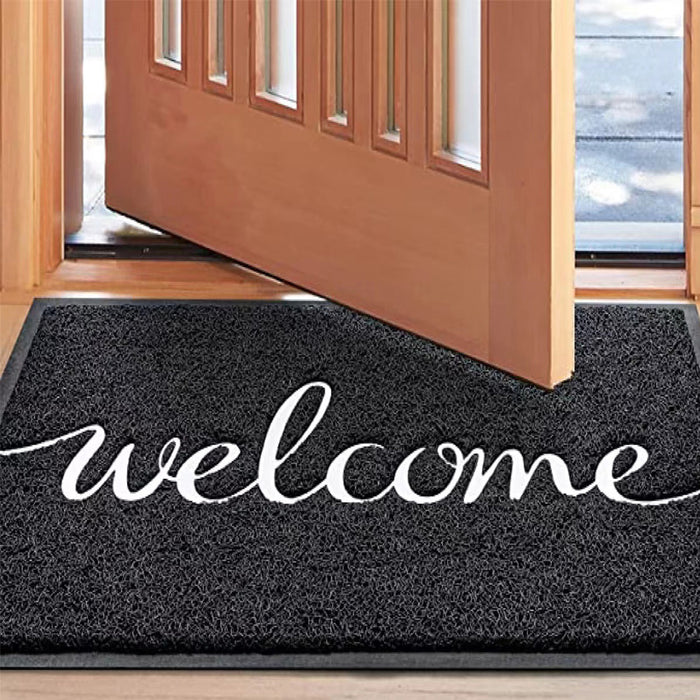 Black Welcome Door Mat with Non Slip Backing