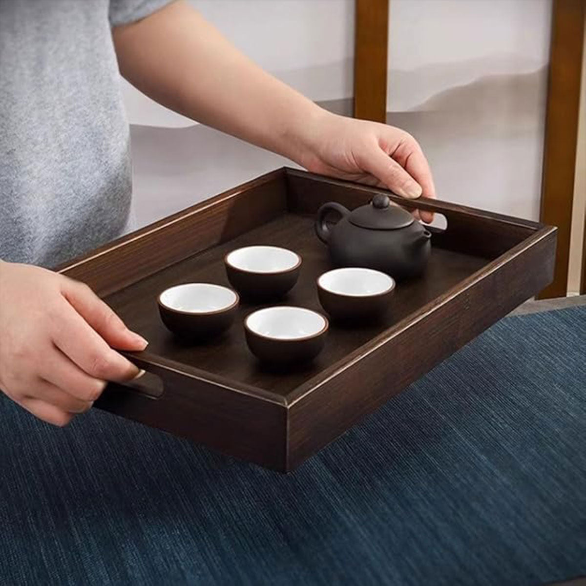 Bamboo Tea Tray Rectangular Walnut Colour Fruit Bread Serving Plate