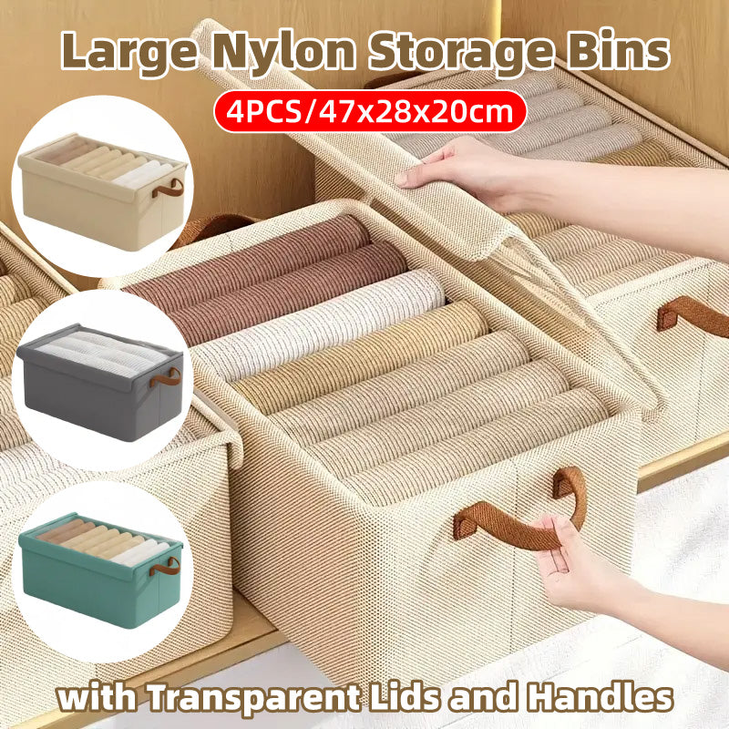 4 Pieces Foldable Fabric Storage Boxes with Clear Lids