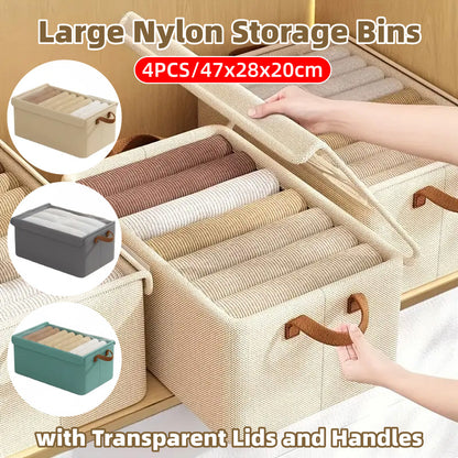 4 Pieces Foldable Fabric Storage Boxes with Clear Lids