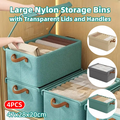 4 Pieces Foldable Fabric Storage Boxes with Clear Lids