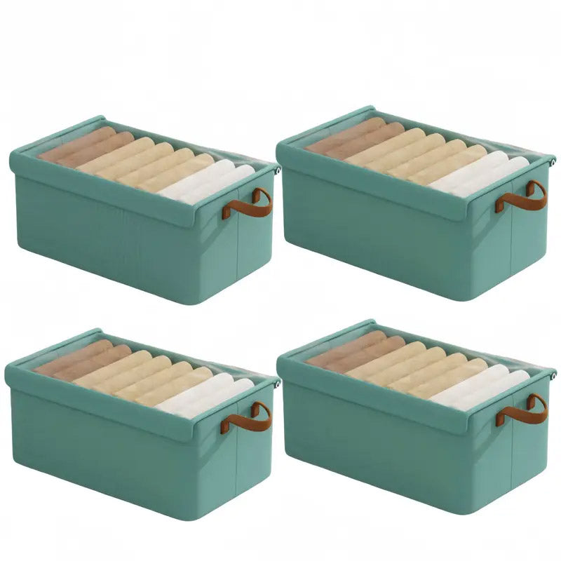 4 Pieces Foldable Fabric Storage Boxes with Clear Lids