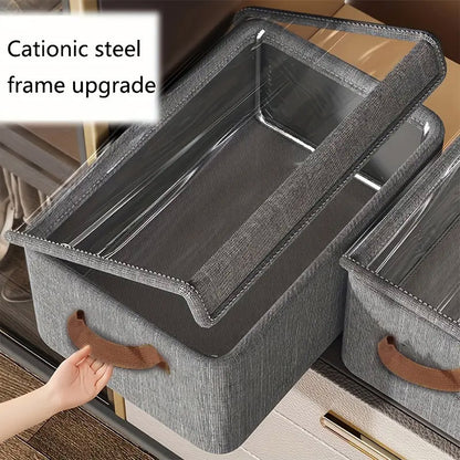 4 Pieces Foldable Fabric Storage Boxes with Clear Lids