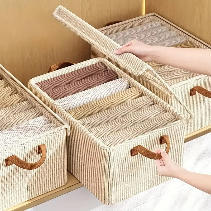 4 Pieces Foldable Fabric Storage Boxes with Clear Lids
