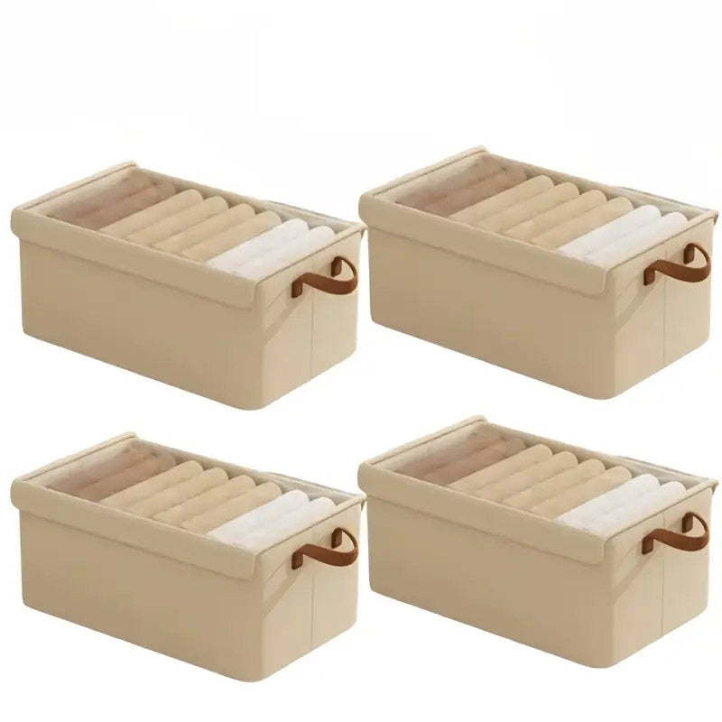 4 Pieces Foldable Fabric Storage Boxes with Clear Lids