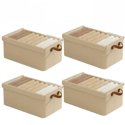 4 Pieces Foldable Fabric Storage Boxes with Clear Lids