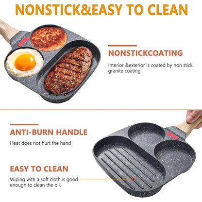3-Hole Non-Stick Frying Pancake Pan Round Egg Breakfast Cooker
