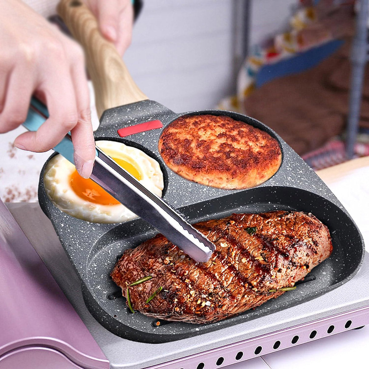 3-Hole Non-Stick Frying Pancake Pan Round Egg Breakfast Cooker