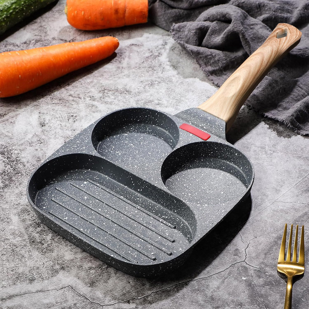 3-Hole Non-Stick Frying Pancake Pan Round Egg Breakfast Cooker