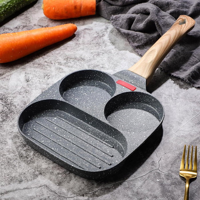 3 Hole Non Stick Frying Pan with Wood Handle