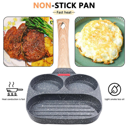 3-Hole Non-Stick Frying Pancake Pan Round Egg Breakfast Cooker