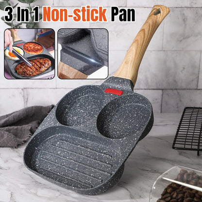 3-Hole Non-Stick Frying Pancake Pan Round Egg Breakfast Cooker