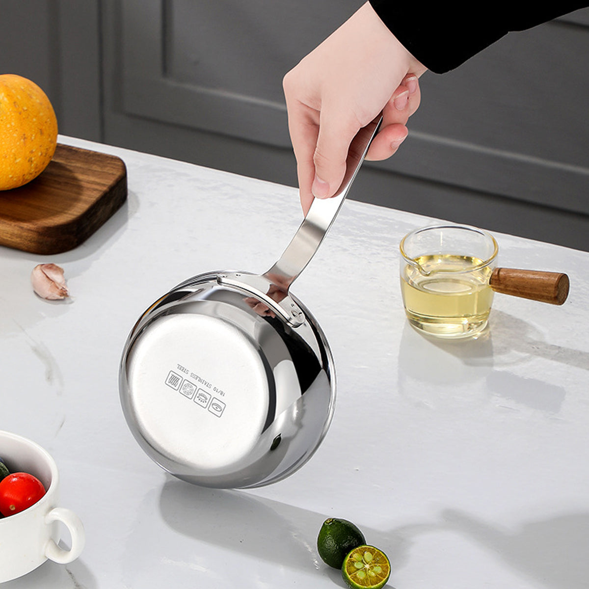 304 Stainless Steel Oil Splatter Proof Home Small Frying Pan for KitchenCooking