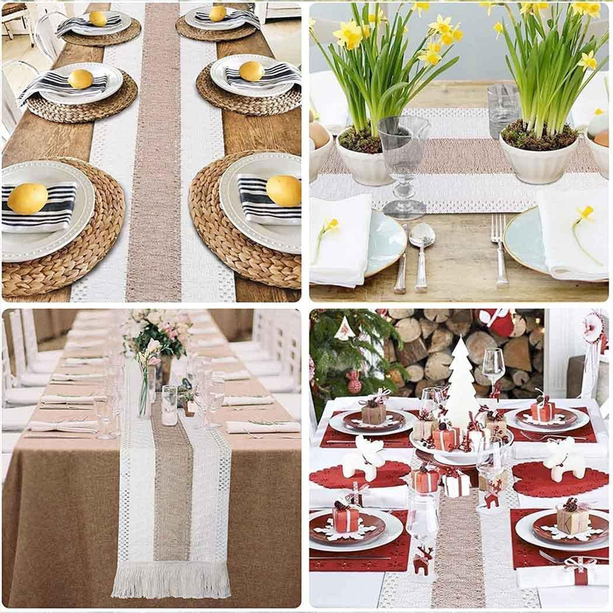 Cotton Linen Table Runner with Knot Tassel Bed End Towel Long Tablecloth Mat  AU
