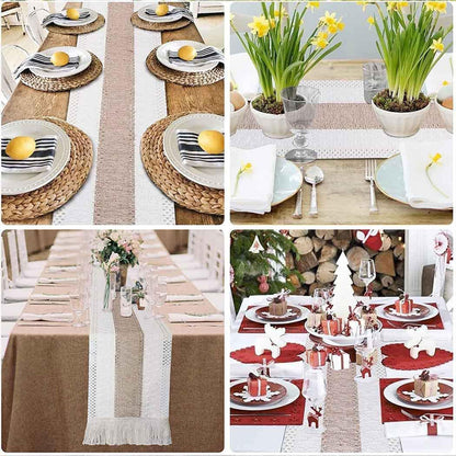 Cotton Linen Table Runner with Knot Tassel Bed End Towel Long Tablecloth Mat  AU