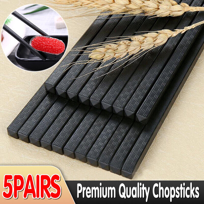 5 Pairs Premium Plastic Chinese Japanese Chopsticks Dishwasher Safe Black
