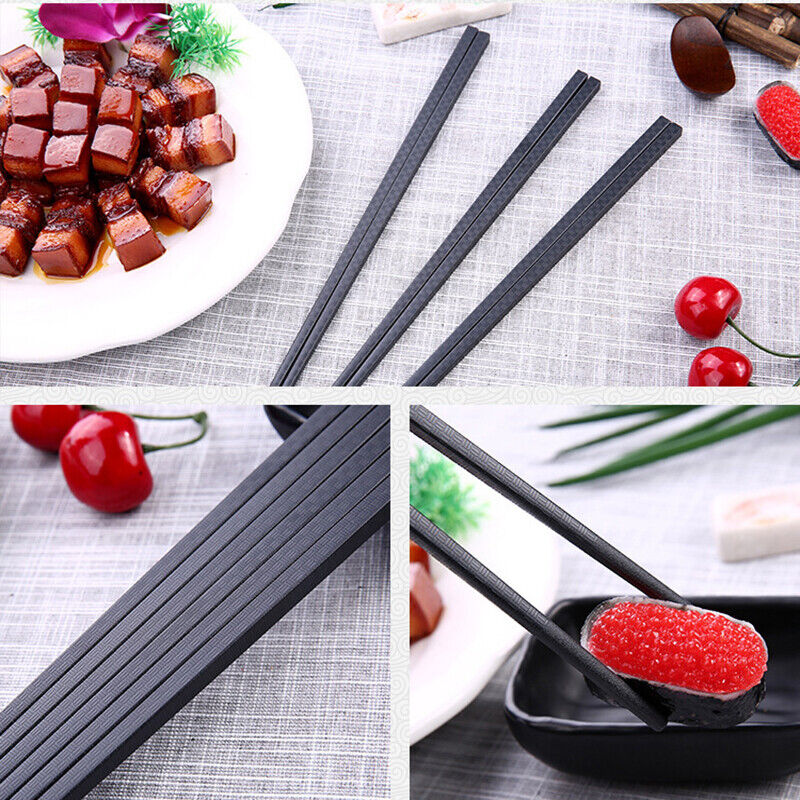 5 Pairs Premium Plastic Chinese Japanese Chopsticks Dishwasher Safe Black