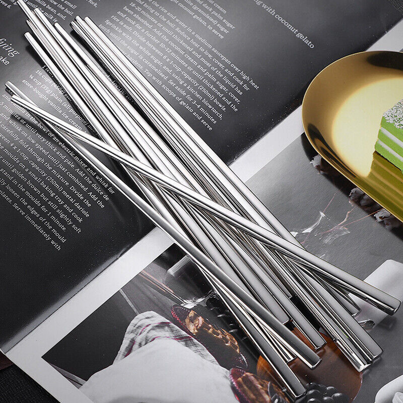10 Pairs Reusable Stainless Steel Chopsticks Dishwasher Safe