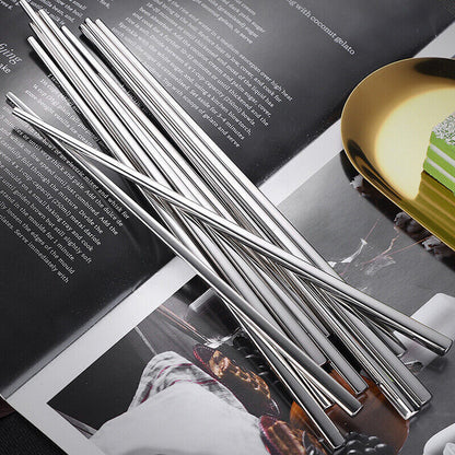 10 Pairs Reusable Stainless Steel Chopsticks Dishwasher Safe