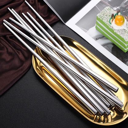 10 Pairs Reusable Stainless Steel Chopsticks Dishwasher Safe