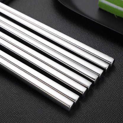 10 Pairs Reusable Stainless Steel Chopsticks Dishwasher Safe
