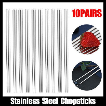 10 Pairs Reusable Stainless Steel Chopsticks Dishwasher Safe