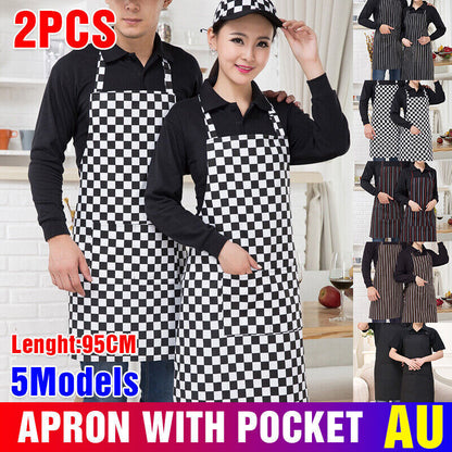 2 Pcs Polyester Kitchen Apron with Pocket for Restaurant