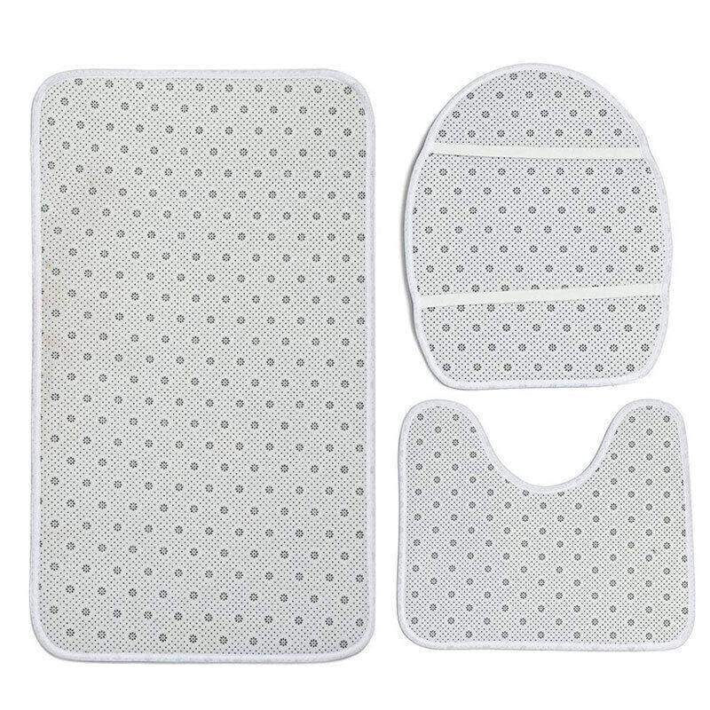 3 Piece Washable Anti-Slip Bathroom Mat Set with Toilet Cover