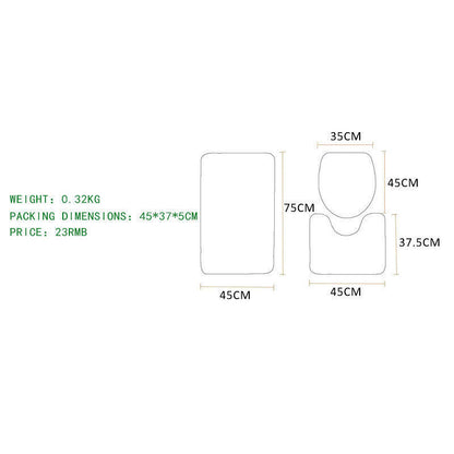 3 Piece Washable Anti-Slip Bathroom Mat Set with Toilet Cover