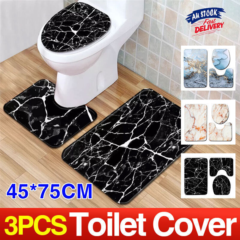 3 Piece Washable Anti-Slip Bathroom Mat Set with Toilet Cover