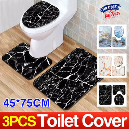 3 Piece Washable Anti-Slip Bathroom Mat Set with Toilet Cover