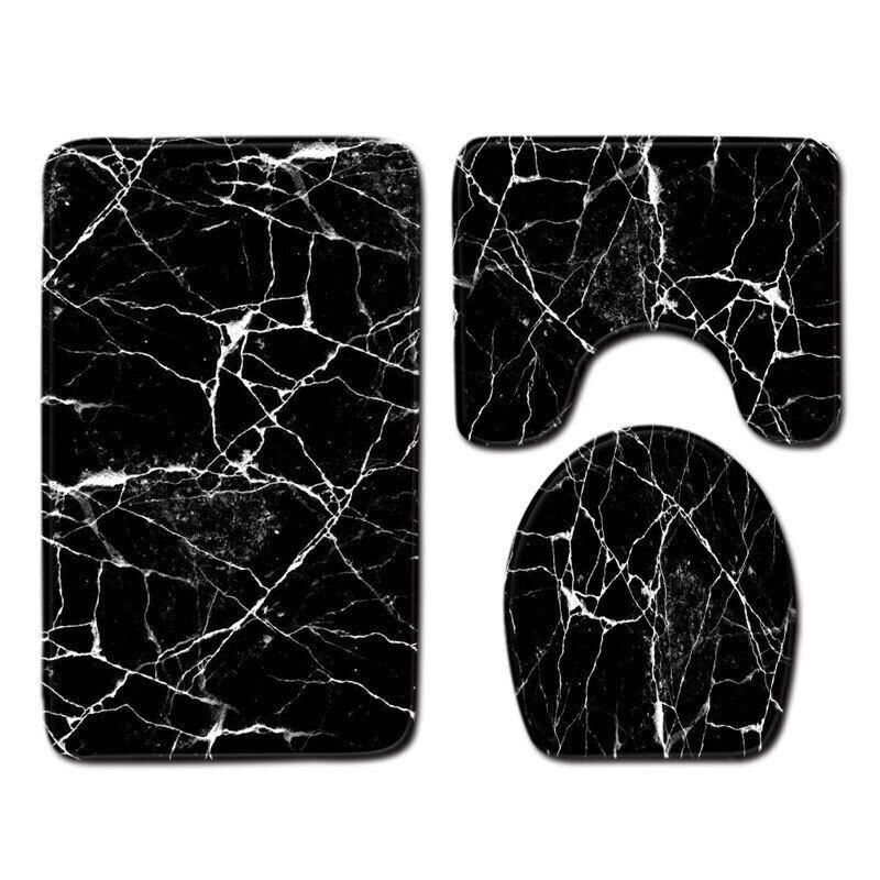 3 Piece Washable Anti-Slip Bathroom Mat Set with Toilet Cover