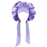 Satin Hair Bonnet Cap with Long Wrap Ties — Purple