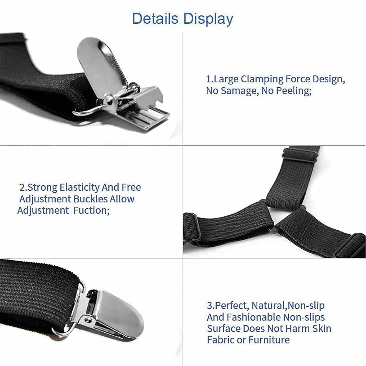 4 Pcs Triangle Fitted Sheet Strap Clips Grippers Mattress Bed Suspenders Holder