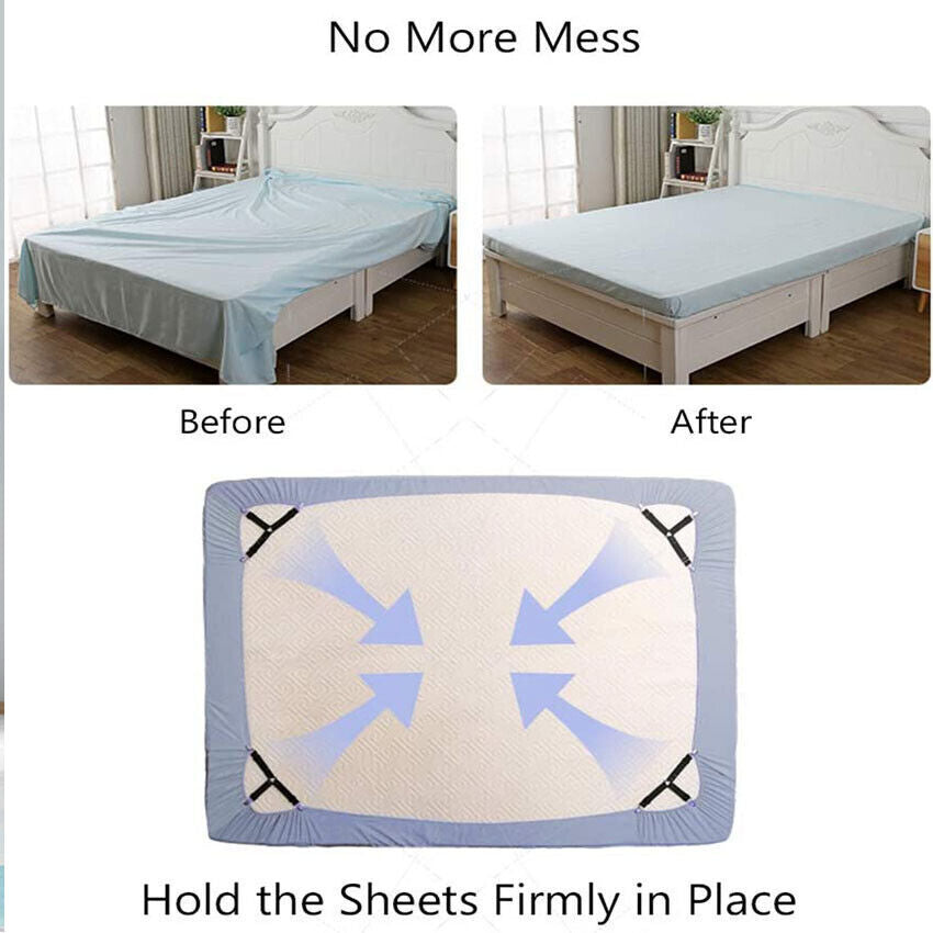 4 Pcs Triangle Fitted Sheet Strap Clips Grippers Mattress Bed Suspenders Holder