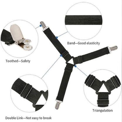 4 Pcs Triangle Fitted Sheet Strap Clips Grippers Mattress Bed Suspenders Holder