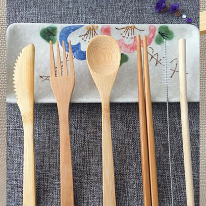 7 Pcs Reusable Bamboo Cutlery Set for Camping Travel Office
