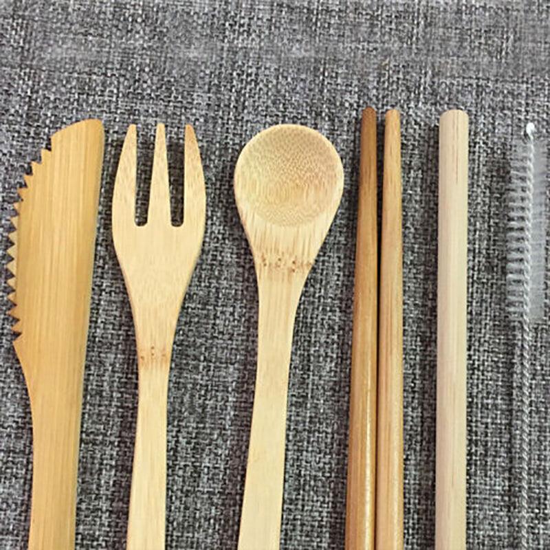 7 Pcs Reusable Bamboo Cutlery Set for Camping Travel Office