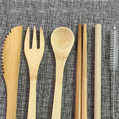 7 Pcs Reusable Bamboo Cutlery Set for Camping Travel Office