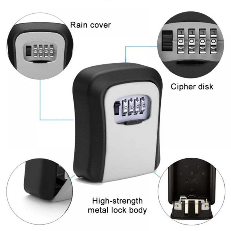 Wall Mounted 4 Digit Combination Lock Key Storage Box Steel