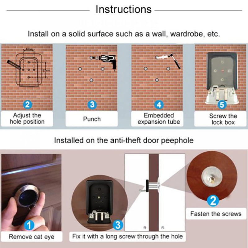 Wall Mounted 4 Digit Combination Lock Key Storage Box Steel